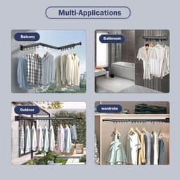 Wall Mounted Clothes Drying Rack - Triple Foldable Design for Laundry, Balcony, Mud Room, Bedroom - Black — thumbnail 5