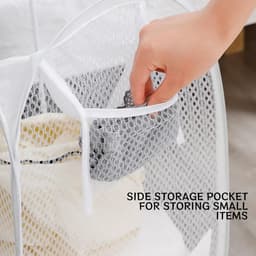 Waszak - Opvouwbaar - 30 X 30 X 58 Cm - Wasmand - Wassorteerder - Laundry Bag - Waszak Groot - Waszakken Voor Wasgoed - Waszakjes Groot - Waszakken - Waszakje Lingerie - Wasnet - Wit — thumbnail 4
