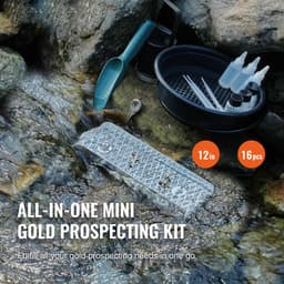 Goudwinningsset met Mini Sluice Box - 30 cm Aluminium Mijnbouwuitrusting, 16-delige Set met Goudpan, Classificeerscherm, Magneet, Rugzak en Accessoires voor Goudzoeken — thumbnail 2