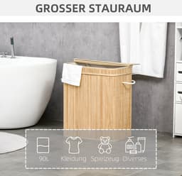 HOMCOM-Wäschekorb-Bambus-54,2L x 35,2B x 59,5H cm-Naturholz — thumbnail 5