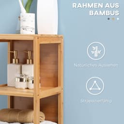 Kleankin badkamerkast hoge kast van bamboe met 3 planken en 2 lades - anti-kantelvoorziening - multifunctionele zijkast voor de badkamer — thumbnail 4