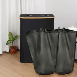 Wasmand met 2 uitneembare zakken- Wassorteerder - 140L - Met 2 gaten voor het sorteren van kleding - wasmand - Zwart — thumbnail 2