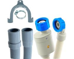 Fixem Aansluitset 1.5 Meter Toevoerslang met Waterslot en Afvoerslang 19x22 mm Geschikt voor Wasmachine en Vaatwasser met 3/4 Wartelaansluiting Aanvoerslang