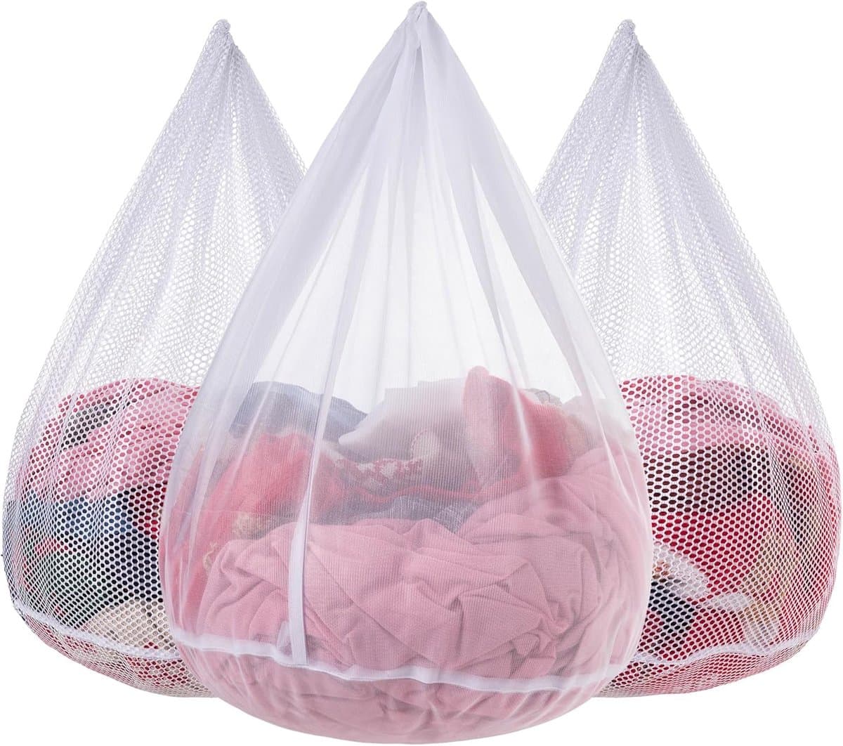 3 stuks waszakken - Net waszakken - Sluiting met trekkoord - Wasmachinenet - Waszakken - Geschikt voor delicate kleding, lakens, speelgoed - Duurzaam - 1 fijn gaas - 2 grof gaas - 50 x 60 cm - Wit — afbeelding 1