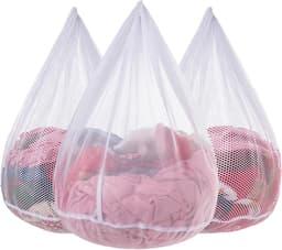 3 stuks waszakken - Net waszakken - Sluiting met trekkoord - Wasmachinenet - Waszakken - Geschikt voor delicate kleding, lakens, speelgoed - Duurzaam - 1 fijn gaas - 2 grof gaas - 50 x 60 cm - Wit — thumbnail 1