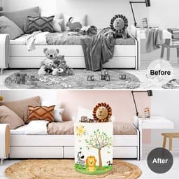 Kinder Opvouwbare Opbergmand met Handvatten - Met Leeuw & Olifant Design - Voor Kleding & Speelgoed - Voor Babykamer & Badkamer - 40 x 50 cm — thumbnail 2