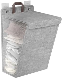Wasmand - Opvouwbare Wasmand - Katoen en linnen - Met Deksel - Smalle - Afneembare zak - Reisgoederen - Opvouwbare Mand Vuile Was - Plooimand - Ophangbare - Voor wasruimte, slaapkamer - 48*36*12cm - Grijs — thumbnail 2