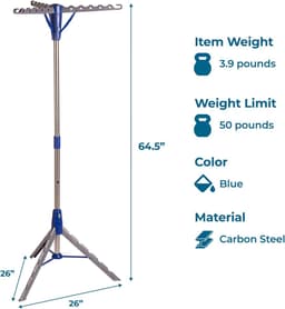 Famanu - Staande droger, blauw, grijs, wasdroger (660 mm, 660 mm, 1638 mm, 1 stuk) — thumbnail 1