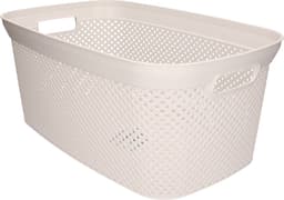 Wasmand - wit - kunststof - 34 x 54 x 23 cm - 35 liter - met handvatten - manden voor wasgoed — thumbnail 1