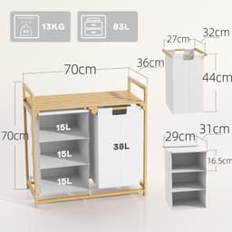 Opbergkast - Wasmand - Vuilewasmand - Make up opbergrek - Sokken opbergzak - Met opbergzak - Met handvat - Grote capaciteit - Geventileerd - Opbergtassen accessoires - Geschikt voor wasruimte, balkon, hal (bruin, 70*70cm) — thumbnail 5