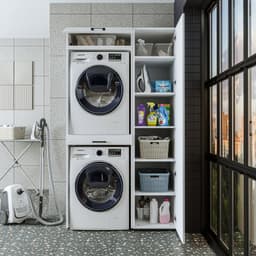 Roomart DUO-I Wasmachine Ombouwkast 112x205 cm - met Hoge Kast 45 en Uittrekblad - Wit — thumbnail 2