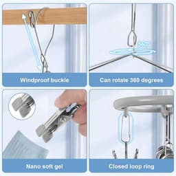 Bobypet - Droogrek - Droogrek hangend - 2 Stucks- Winddicht & Roestvrij - 360° Draaibaar Droogrek RVS - Voor Sokken & Ondergoed - Grijs — thumbnail 5