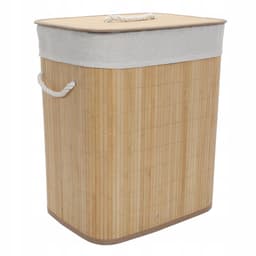 Bamboe wasmand met deksel en 60L uitneembare zak - Beige — thumbnail 1