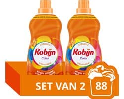 Robijn - Vloeibaar Wasmiddel - Klein & Krachtig - Color - 2 flessen - 88 wasbeurten - Voordeelverpakking