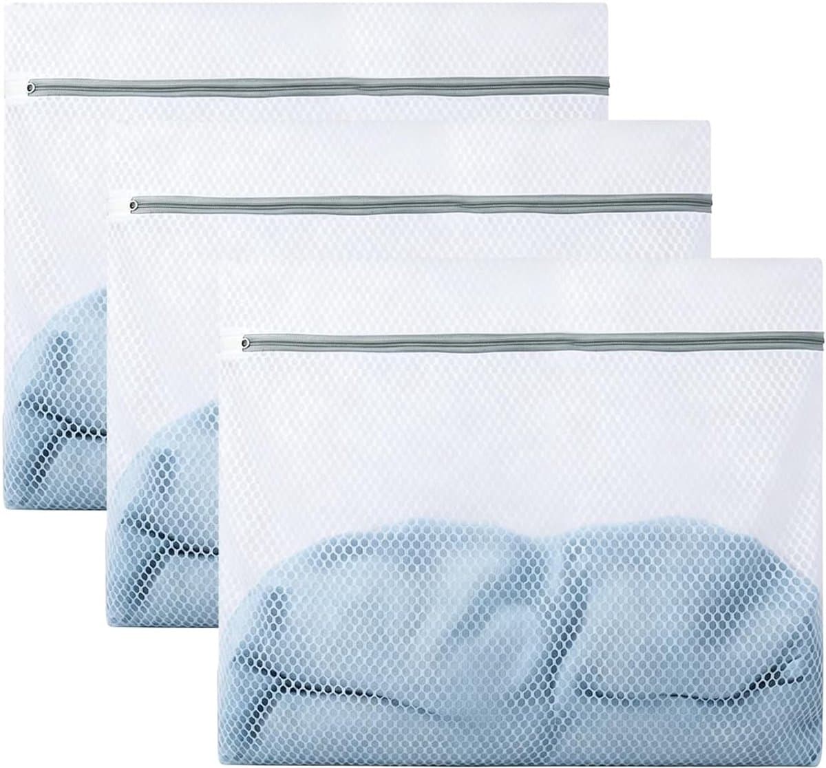 Set van 3 Waszakken voor de Wasmachine, 60 x 60 cm, Ideaal voor Fijne Was, Grote Mesh Waszakken met Rits voor Kousen, Jassen en Dekens — afbeelding 1