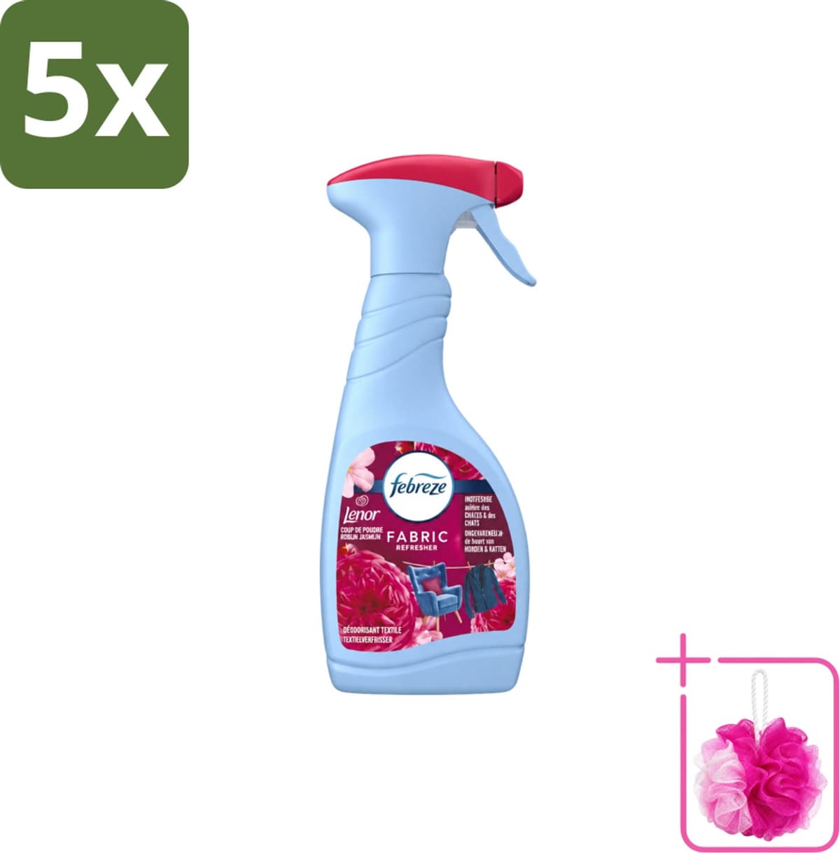 5 x Febreze – Textielspray – Robijn Jasmijn – 500 ml - Bulkverpakking - Textielverfrisser - Douchemop - Textielgeur — afbeelding 1