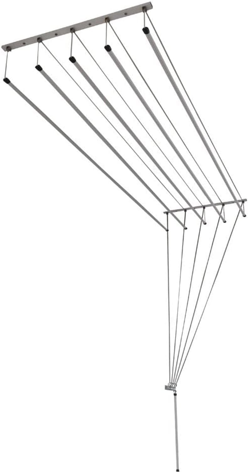 Plafondwasdroger, handmatig, 180 x 50 cm, draagvermogen 20 kg, tientallen jaren gemaakt met riemschijven en brede stalen stangen, voor het ophangen van kleding en lakens, gemaakt in Spanje. — afbeelding 1