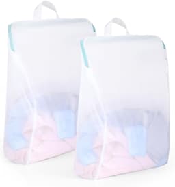 Wasnet voor de wasmachine - Mesh waszak met handvat en rits voor ondergoed en blouses - Set van 2, 40 x 50 cm, ideaal voor delicate kledingstukken en bescherming tijdens het wassen — thumbnail 1