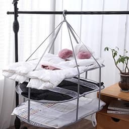 3-laags - Opbergnet - 77,4*62,4*78,3 cm - Droognet - trui droger rack - Opvouwbaar - hangende - Draagbaar Wasrek Binnen en Buiten - Opvouwbaar Droogrek - kledingrek - kledingmand - voor kleding, kruiden, bloemen, groenten — thumbnail 4