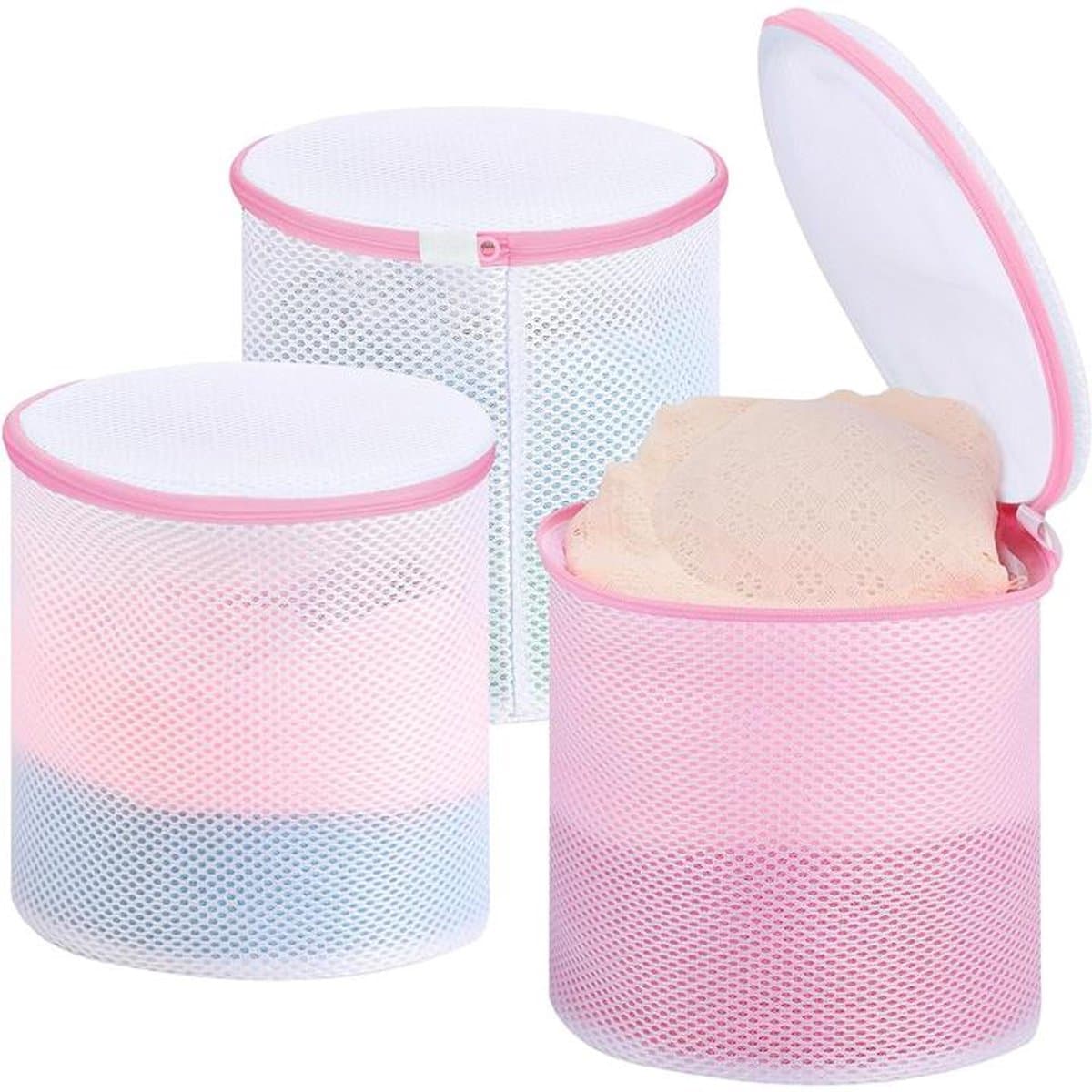 BH-waszakje - waszak - 3 stuks - 17*15 cm - mesh waszakken - cilindrische waszak - wasmachine zakken - Lingerie Waszakjes met Rits - ondergoed wasnet voor dames - herbruikbare - voor intiem ondergoed - kledingbescherming - rose — afbeelding 1