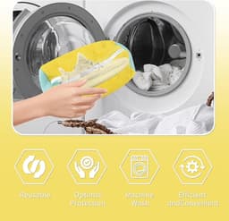 2 Stuks Schoenwaszak, Schoenwaszak voor Wasmachine Upgrade met 360° Reiniging en Ritssluiting, Schoenenwaszakken Herbruikbaar, Waszakken voor Schoenen, Wassen tas Sneakers, 39x19cm(Geel) — thumbnail 2