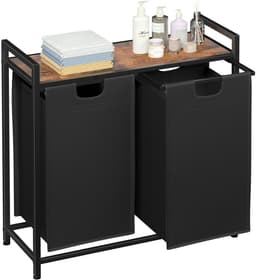 KLS® Wasmand 2 Vakken - Wasmand - Wasbox met 2 Vakken - Zwart - 73cm x 30cm x 73cm — thumbnail 1