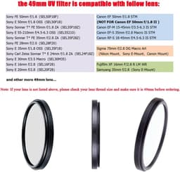 49mm HD UV Filter voor Canon M6 M50 M100, Fire Rock UV Filter voor Sony Alpha a7R & W/E-Mount FE 50mm f/1.8 Lens -1 Packs — thumbnail 5