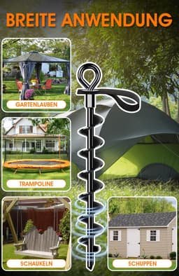 Grondankers voor zware belasting, 4 stuks, robuust, volledig geschroefde grondankers met riemen voor het bevestigen van trampolines, luifels, schommels enz — thumbnail 5