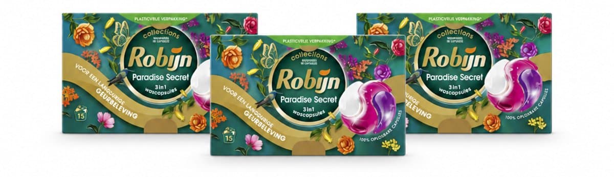 3 x Robijn – 3-in-1 Wascapsules – Paradise Secret - 15 Capsules - Voordeelverpakking - 3 stuks — afbeelding 1
