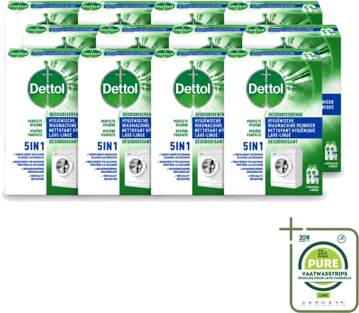 12 x Dettol - Hygiënische Wasmachine Reiniger - 5-in1 Formule - 500ml - Grootverpakking - Vaatwasstrips - Wasmachine Reiniger - Hygiëne Wasmachine - Wasmachine Reinigen - Wasmachine Reiniger 5 In 1 - Wasmachine Geur — afbeelding 1