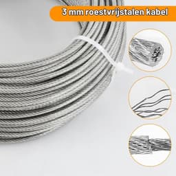 Waslijn Set - Roestvrij Staal - 3 mm - PVC Gecoat - Voor Buiten Gebruik — thumbnail 5
