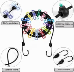 Draagbare Waslijn - Geen Kleur - Geen Afmetingen - Met Plastic Coating en Ventilatoren - Voor Binnen en Buiten — thumbnail 5