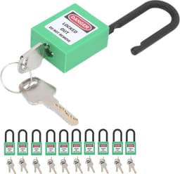 10-set 38 mm veiligheidshangslot Techniekbeveiligingshangslot voor fabrieken Bouwplaatsen Zwaar uitgevoerd nylon 6 mm slotbalk met 20 sleutels (Groente) — thumbnail 3
