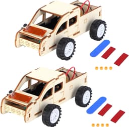 2-set houten spraakgestuurd voertuig DIY speelgoedautokit Wetenschappelijk experimenteel hulpmiddel voor kinderen — thumbnail 1