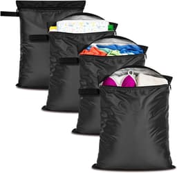 Set van 4 - Waszak - Packing Cubes - Waszakjes Met Rits -Natte en droge tassen - Waszakje Lingerie - Waterdicht - Perfect voor het opbergen van zwemkleding, handdoeken en babyspullen - Zwart — thumbnail 1
