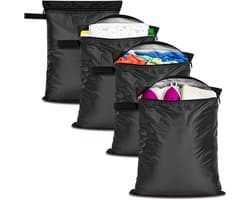 Set van 4 - Waszak - Packing Cubes - Waszakjes Met Rits -Natte en droge tassen - Waszakje Lingerie - Waterdicht - Perfect voor het opbergen van zwemkleding, handdoeken en babyspullen - Zwart