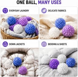 12 wasballen voor droger, herbruikbare wasballen voor droger en wasmachine, vervanging voor wasverzachter, anti-pilling, sneller drogen voor donsjacks en kleding (wit, blauw, paars) — thumbnail 5
