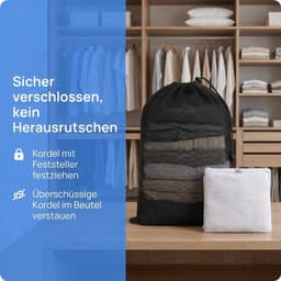 Waszakken met trekkoord, wasnet voor wasmachine voor ondergoed, beha, overhemd, kleding, beddengoed, pluche dieren (zwart, 70 x 90 cm) — thumbnail 4