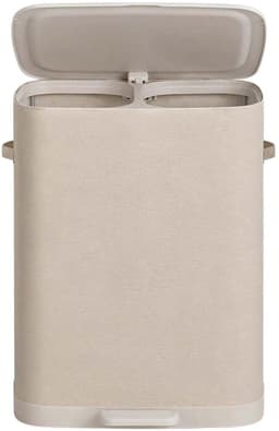 Wasmand Opvouwbare wasmand voor vuile was Grote inhoud van 160 liter Twee gescheiden vakken+afneembare waszakken+deksel tegen geurtjes en handvat aan de onderkant Stevig frame Waterafstotend en gemakkelijk te reinigen 56 x 47 x 75 cm Beige — thumbnail 1