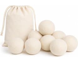 Drogerballen - 8 Stuks - Wasdrogerballen - Wasbollen voor wasmachine - Drogerballen wol - met opbergtas - herbruikbaar - voor Wasdroger Droogtrommel - Wit