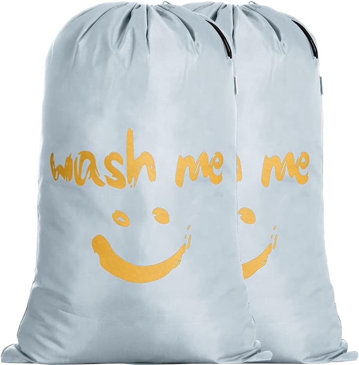 Set van 2 Waszakken met Trekkoord voor Reizen en Thuis - Sterke RIP Stop Waszak met Smiley Ontwerp 66 x 96 cm Zilver — afbeelding 1