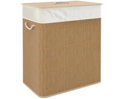 Bamboe wasmand met deksel - 2 vakken - 100 liter - Touwhandvatten - Uitneembare waszak