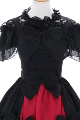 JL-656 zwart rood chiffon kant vampier Dark Gothic Lolita jurk kostuum cosplay, zwart, S — thumbnail 4