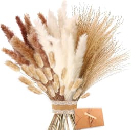 Gedroogde Bloemen, Bruin, Wit Pampasgras Pluizige Bladeren, Lagurus en Zegge Gedroogde Bloemen Boeket Gedroogde Bloemen, Voor Bloemstuk Home Decor — thumbnail 1