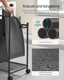 SONGMICS Wasmand met Wielen, Wasmand met 5 Uitneembare Waszakken, Waswagen, voor Wasruimte, Slaapkamer, Badkamer, 5 x 35 L, Leisteengrijs — thumbnail 3