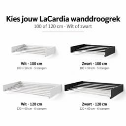 Lacardia Wanddroogrek Inklapbaar 100 cm - Wasrek Hangend - Zwart - Wandgemonteerd Droogrek met 5 Meter Drooglengte — thumbnail 5