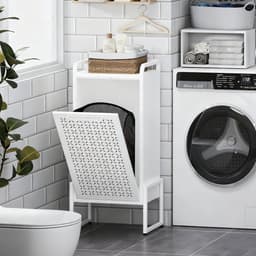 VEEHAUS® Tessi Wasmand - Luxe Wasverzamelmand – Wasbox – Ergonomisch Uitneembare Zak – Metalen Frame van Hoogwaardig Staal - 42 x 35 x 93 cm – Crème — thumbnail 3