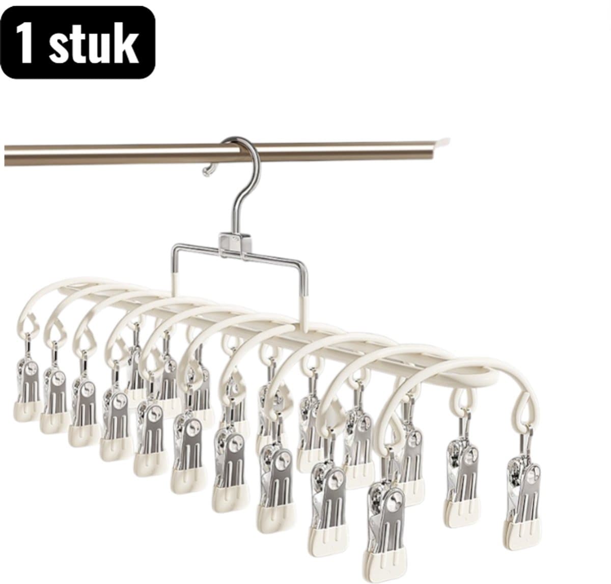 1 stuk - Kledingrekken - Zeilklemmen - 20 Klemmen Drogenrek - RVS Sokken en Ondergoed Drogers - Huishoudelijke wasklemmen - Gebroken wit — afbeelding 1