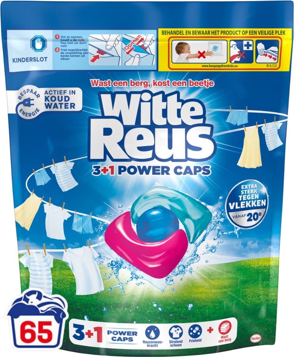 Witte Reus 3+1 Power Caps - Wascapsules - Witte Was - 65 Wasbeurten — afbeelding 1