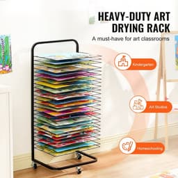 Droogrek voor Kunstwerken - 25-Laags Verfdroogrek - Verwijderbare Planken - Afmeting 42,3 x 31,7 cm - Zwenkwielen met Rem - Koolstofstaal - Voor Tekeningen en Schilderijen - Mobiel — thumbnail 2